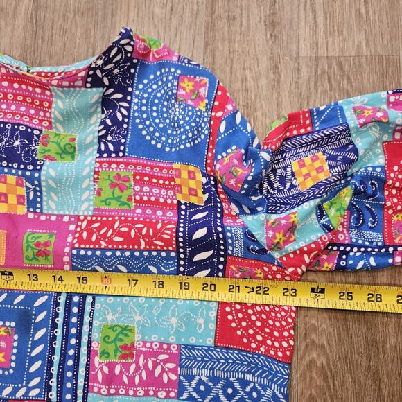 Vtg Floral Patchwork Blouse Womens XL Multicolor Artsy Boho Hippie Multicolor - Picture 7 of 8